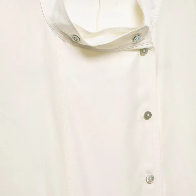 Damen Oversize-Seidenbluse mit Stehkragen und verdeckter Knopfleiste Drune