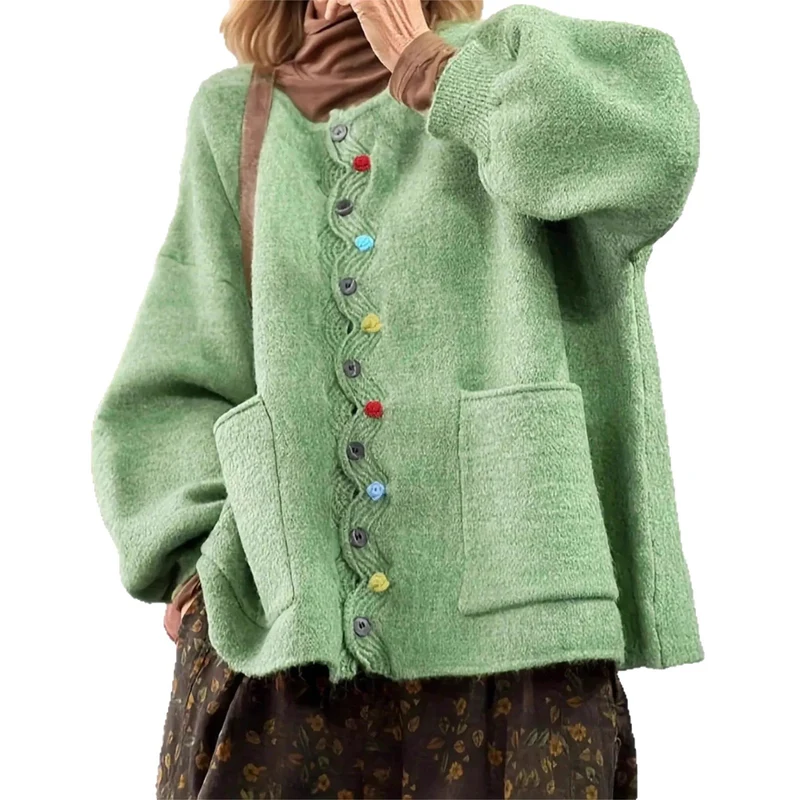 Damen Modischer Strickcardigan mit bunten Knöpfen Drune
