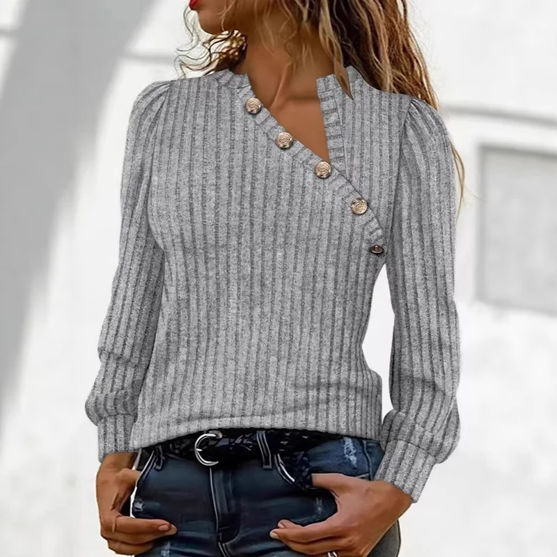 Damen Modischer Pullover mit Knopfdetails Drune
