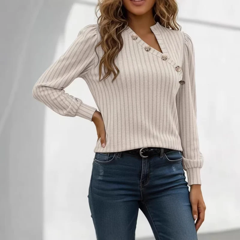 Damen Modischer Pullover mit Knopfdetails Drune