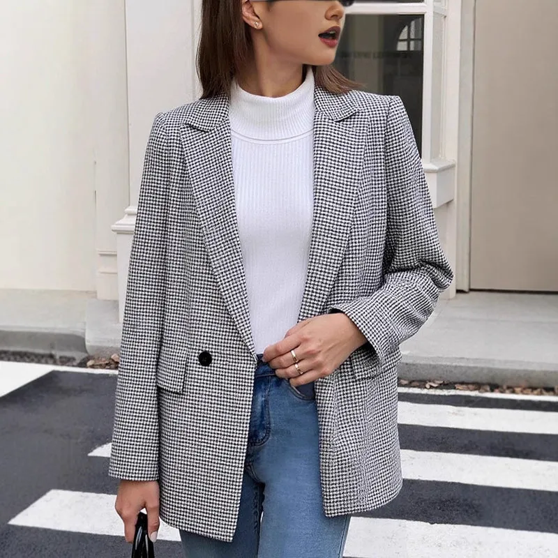 Damen Modischer Double-Breasted Blazer Drune