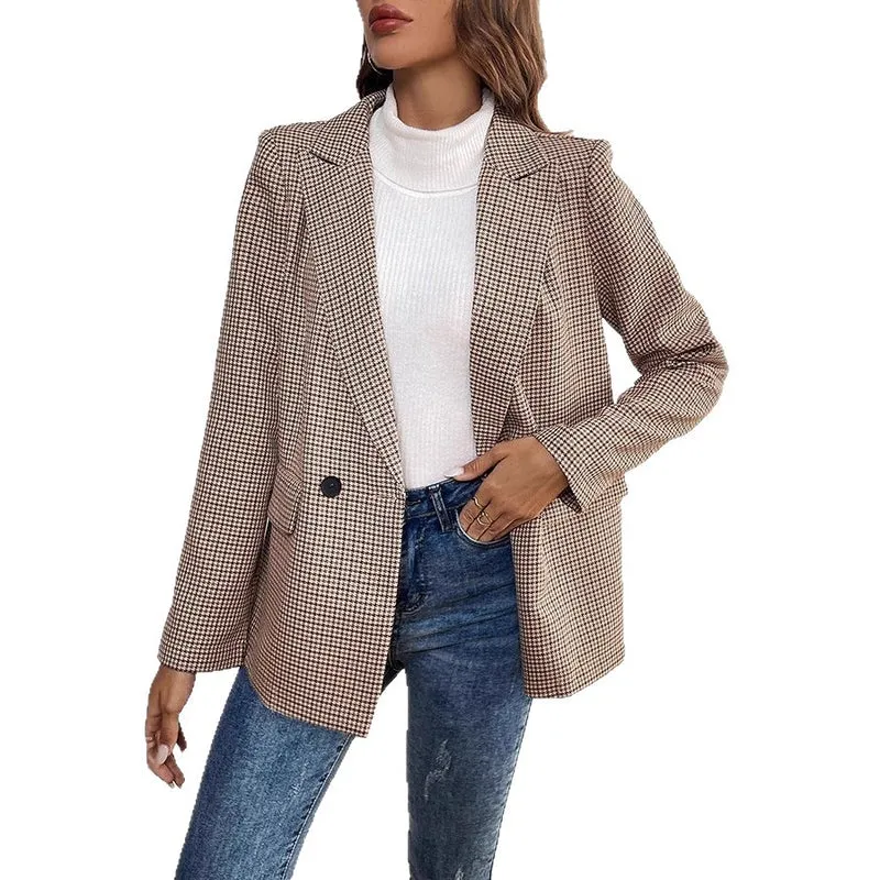 Damen Modischer Double-Breasted Blazer Drune
