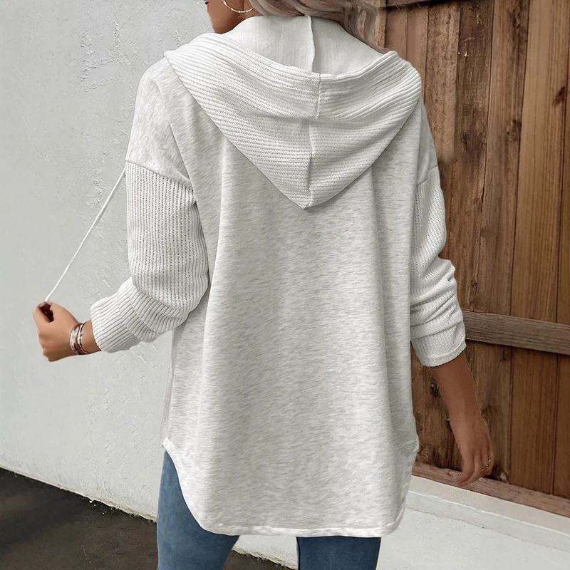 Damen Modische Strickjacke mit Kapuze und Knopfleiste Drune