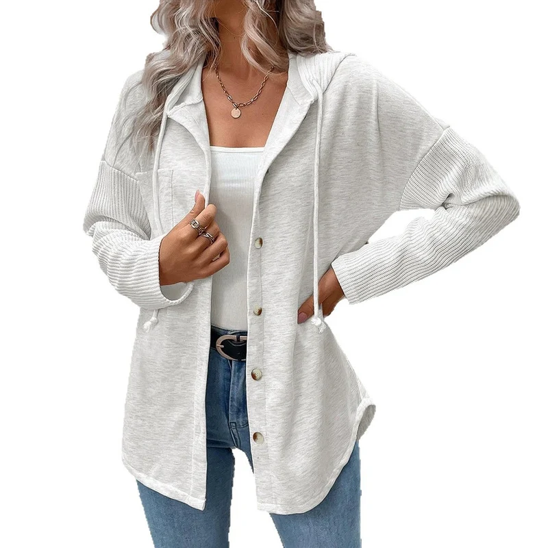 Damen Modische Strickjacke mit Kapuze und Knopfleiste Drune