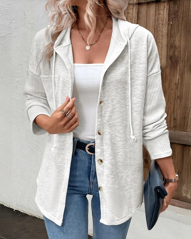 Damen Modische Strickjacke mit Kapuze und Knopfleiste Drune
