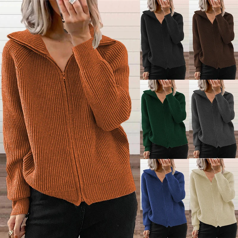 Damen Modische Strickjacke mit Kapuze Drune