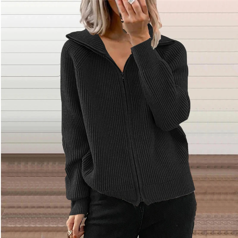 Damen Modische Strickjacke mit Kapuze Drune