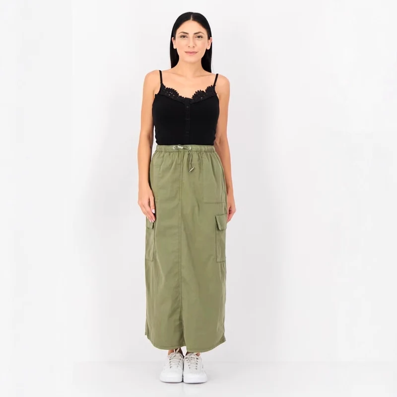 Damen Modische Midikleid mit Taschen Drune