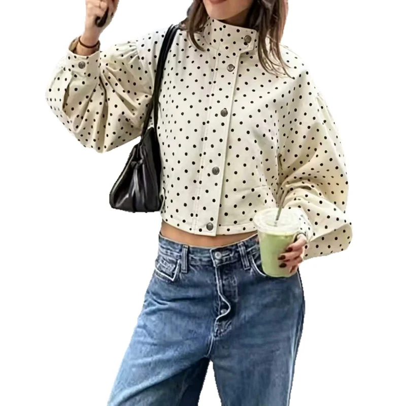 Damen Modische Jacke mit Punkten Drune