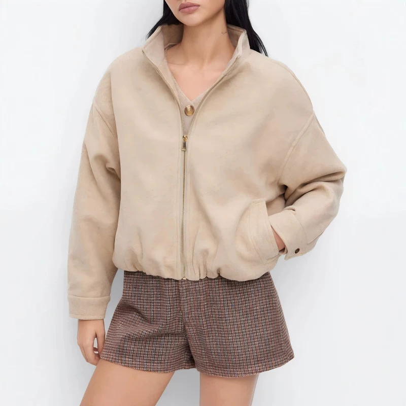 Damen Modische Fleecejacke mit Stehkragen Drune