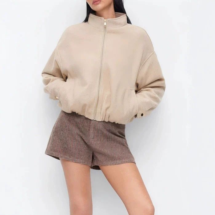 Damen Modische Fleecejacke mit Stehkragen Drune
