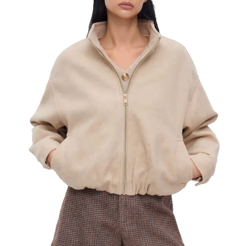 Damen Modische Fleecejacke mit Stehkragen Drune