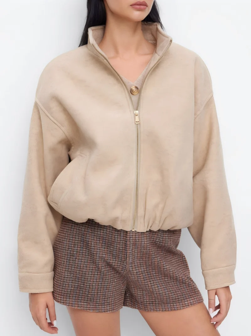 Damen Modische Fleecejacke mit Stehkragen Drune