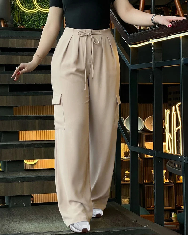 Damen Modische Cargo-Hose mit weitem Bein Drune