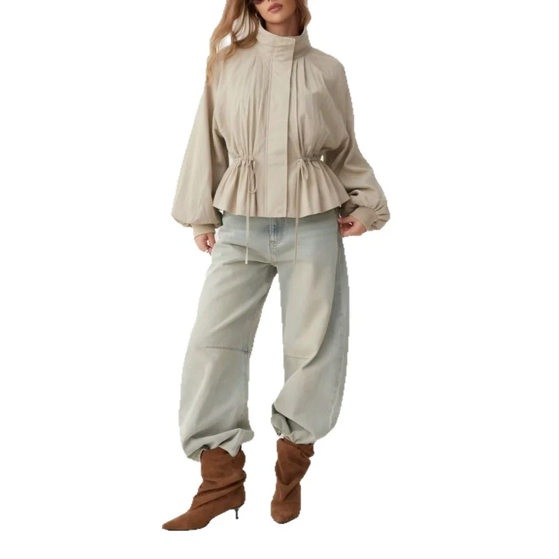 Damen Modische Bluse mit Raffung und Taillenzug Drune