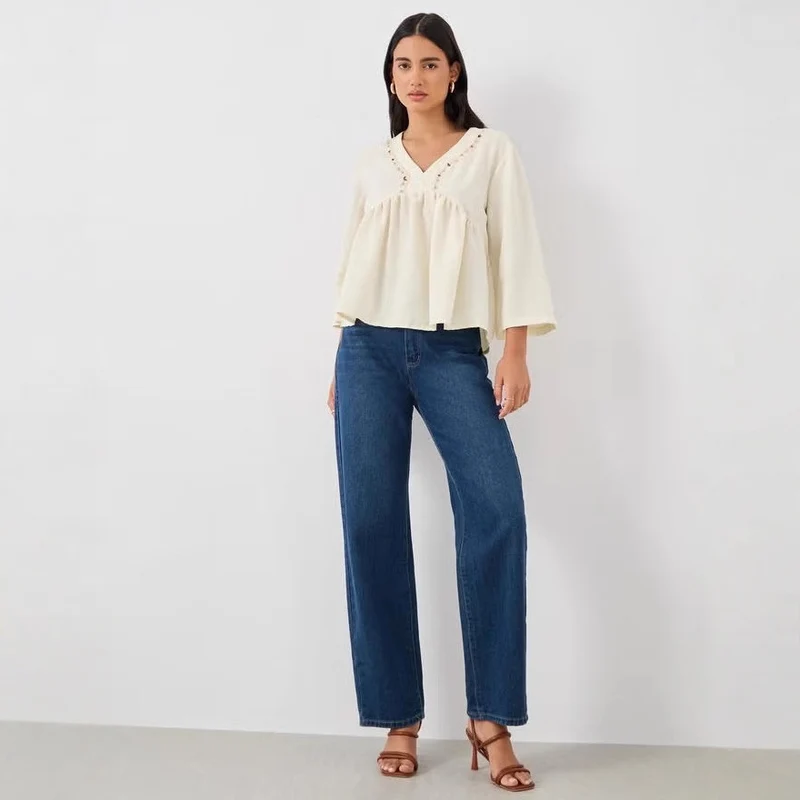 Damen Lockere Bluse mit eingearbeiteten Details Drune