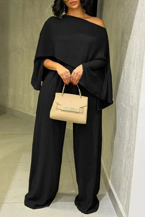 Damen Lässiges und modisches Set aus Crop-Top und weitem Rock Drune
