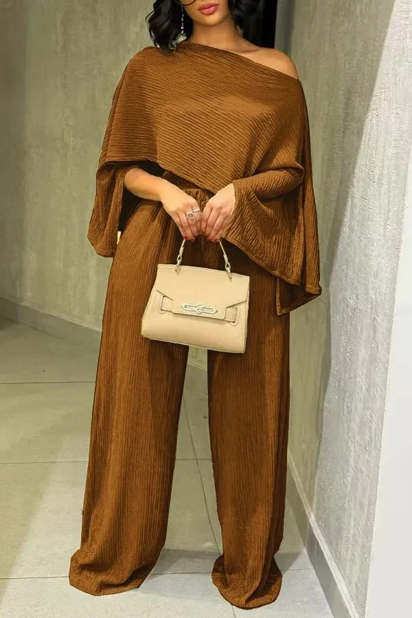 Damen Lässiges und modisches Set aus Crop-Top und weitem Rock Drune
