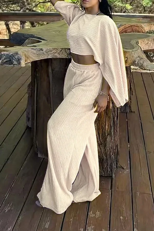 Damen Lässiges und modisches Set aus Crop-Top und weitem Rock Drune