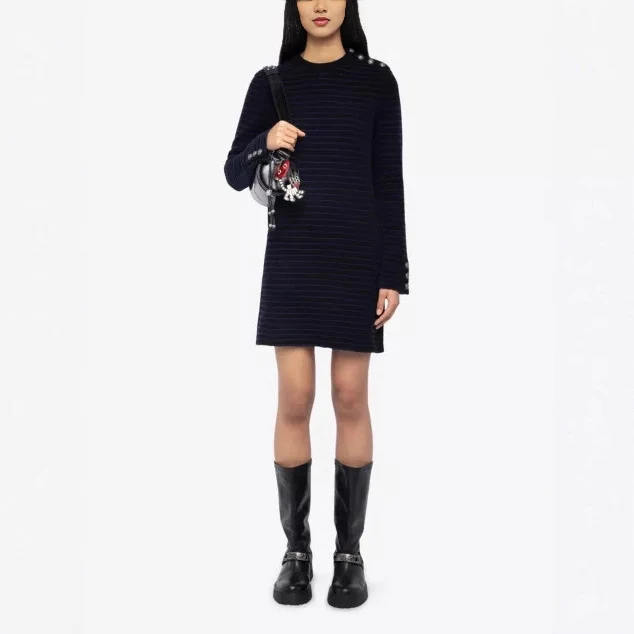 Damen Lässiges Strickkleid mit Knopfdetails Drune