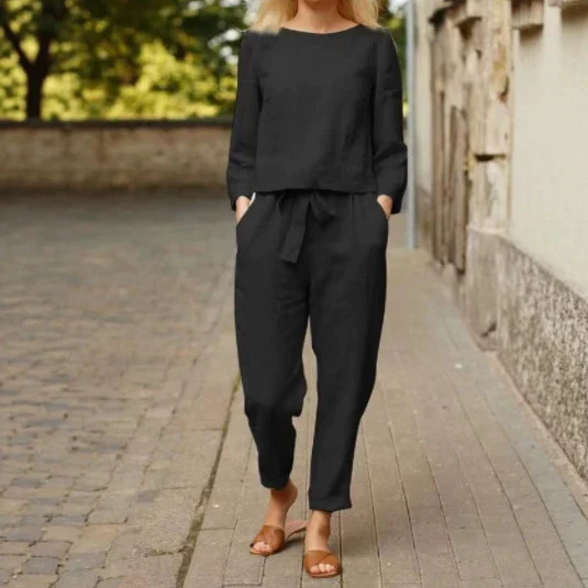 Damen Lässiges Set aus langärmligen Oberteil und elastischen Hosen Drune