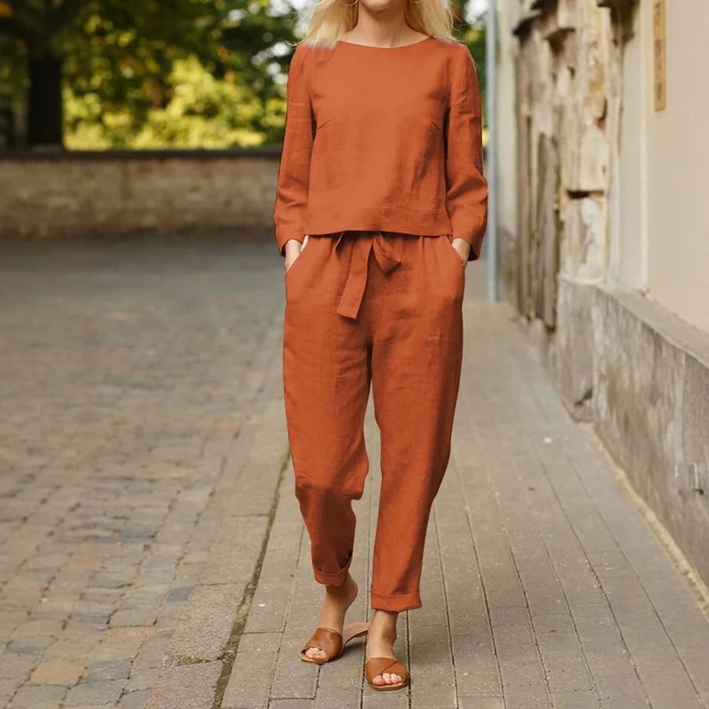 Damen Lässiges Set aus langärmligen Oberteil und elastischen Hosen Drune