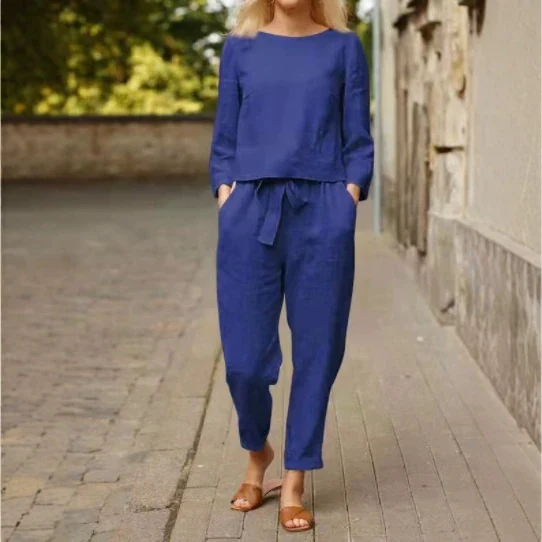 Damen Lässiges Set aus langärmligen Oberteil und elastischen Hosen Drune