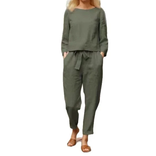 Damen Lässiges Set aus langärmligen Oberteil und elastischen Hosen Drune