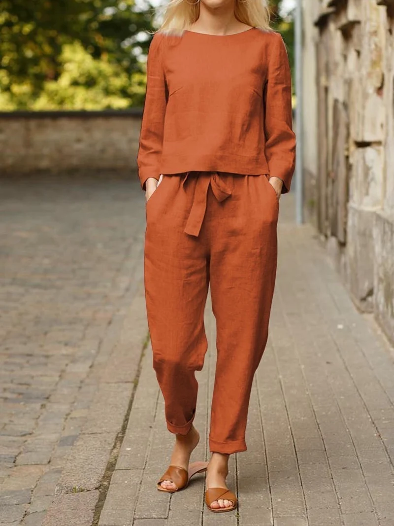 Damen Lässiges Set aus langärmligen Oberteil und elastischen Hosen Drune