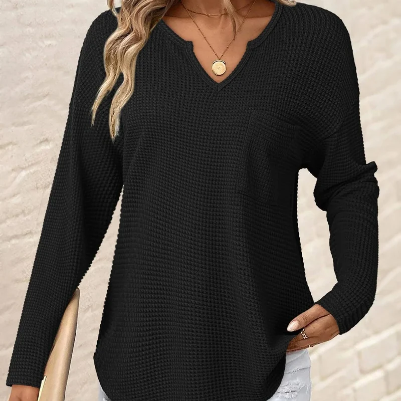 Damen Lässiger V-Ausschnitt Pullover mit Taschen Drune