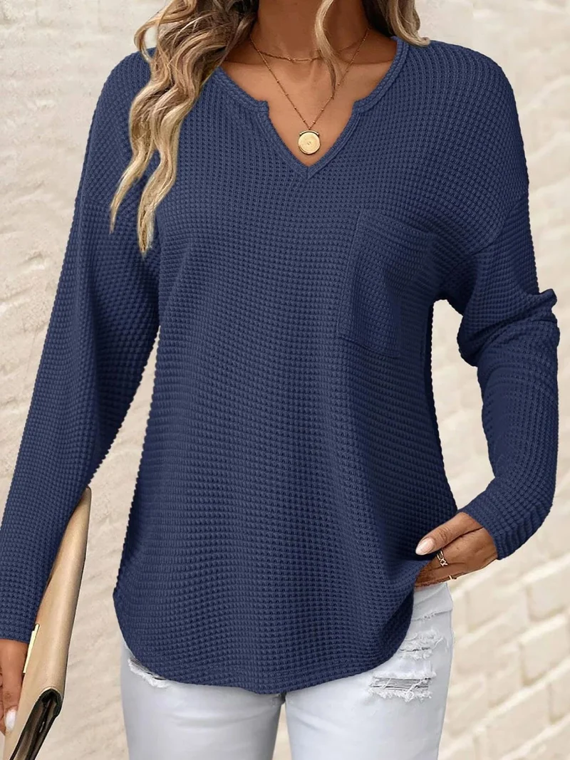 Damen Lässiger V-Ausschnitt Pullover mit Taschen Drune