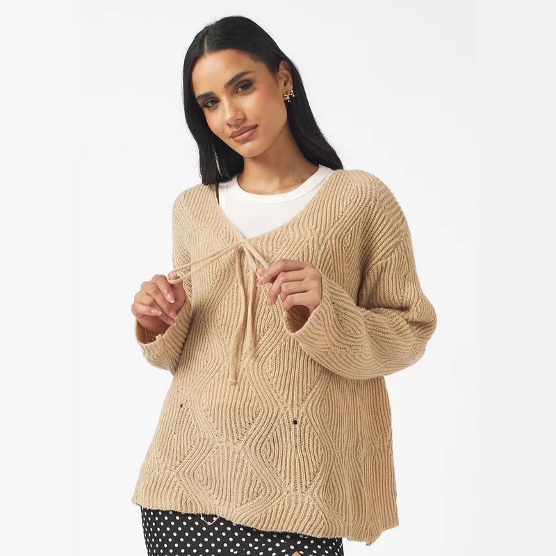 Damen Lässiger Strickpulli mit Bindeband Drune