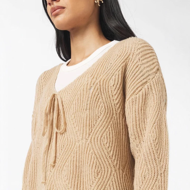 Damen Lässiger Strickpulli mit Bindeband Drune