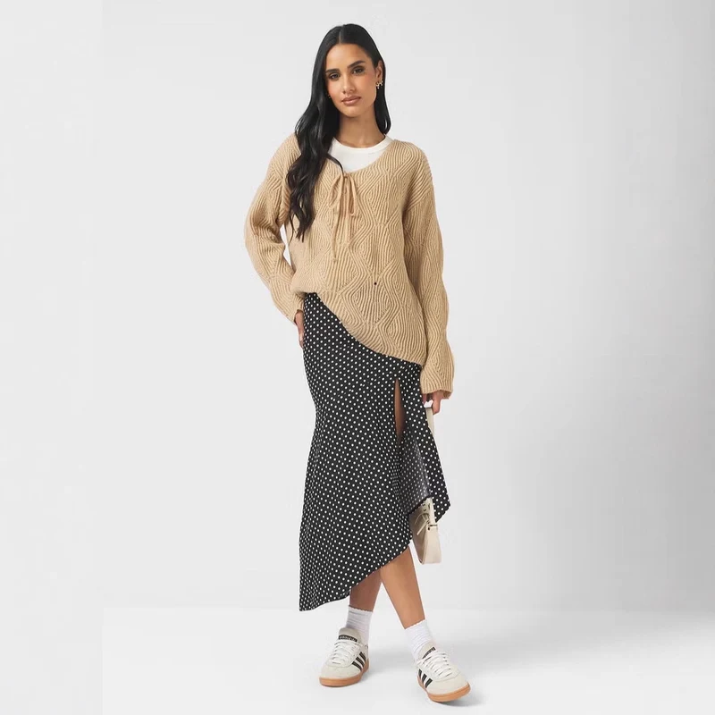 Damen Lässiger Strickpulli mit Bindeband Drune