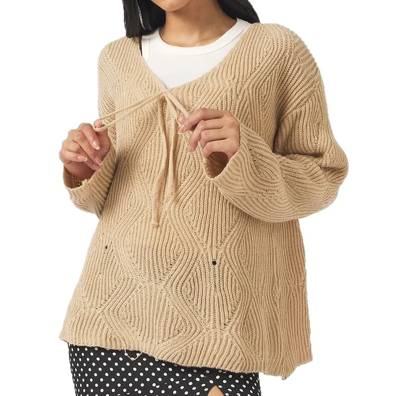 Damen Lässiger Strickpulli mit Bindeband Drune