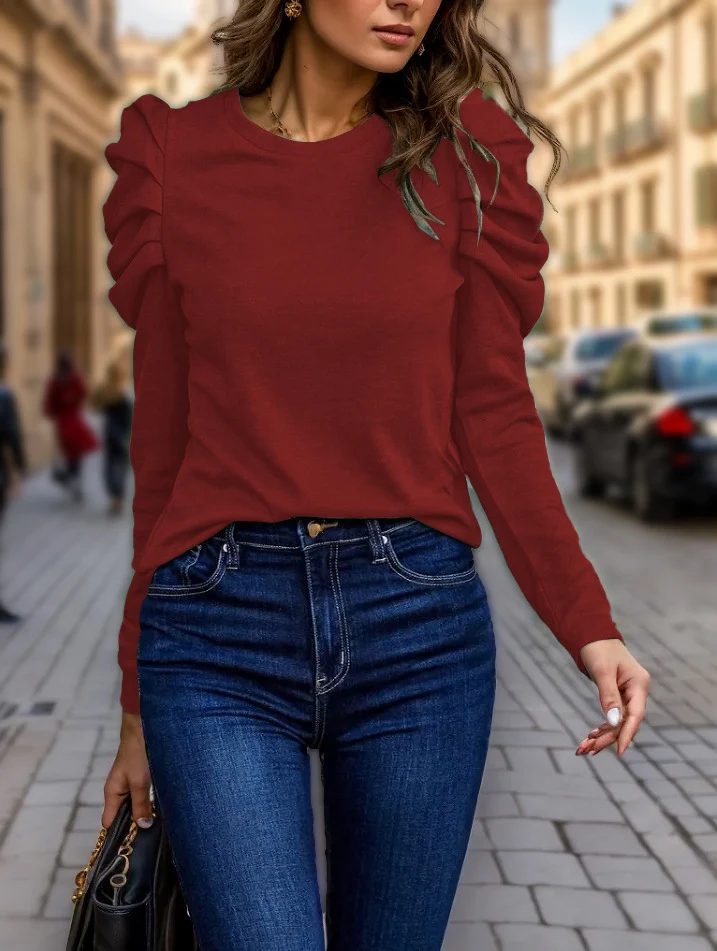 Damen Lässiger Pullover mit Rüschendetails Drune