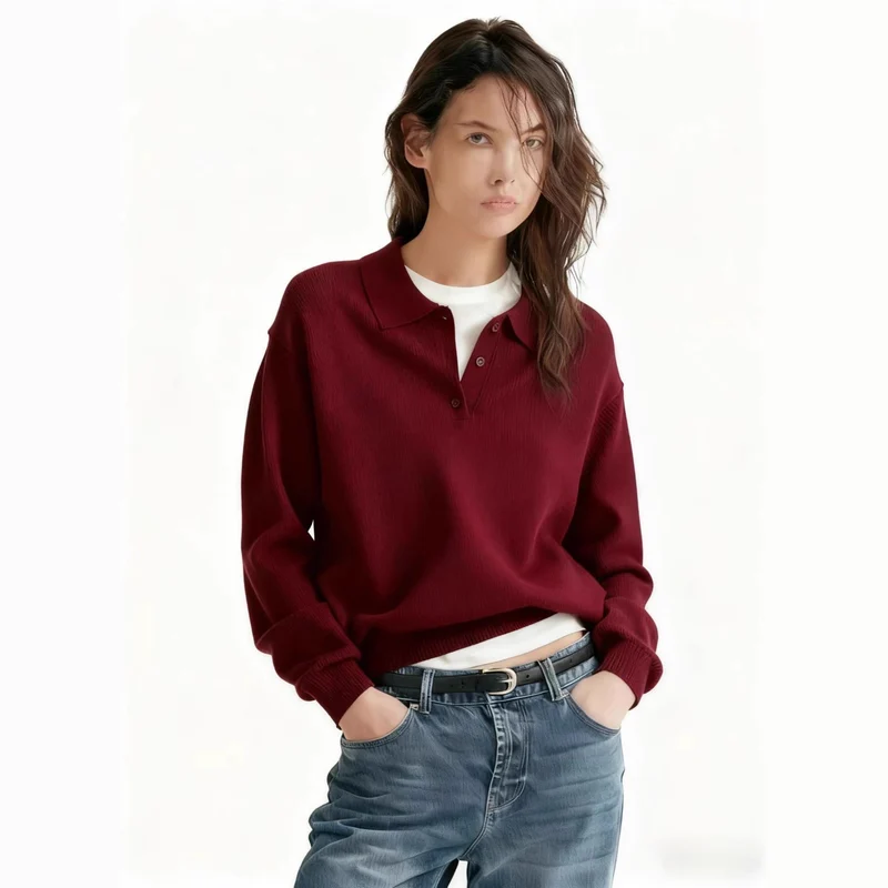 Damen Lässiger Polopullover aus weichem Strick Drune