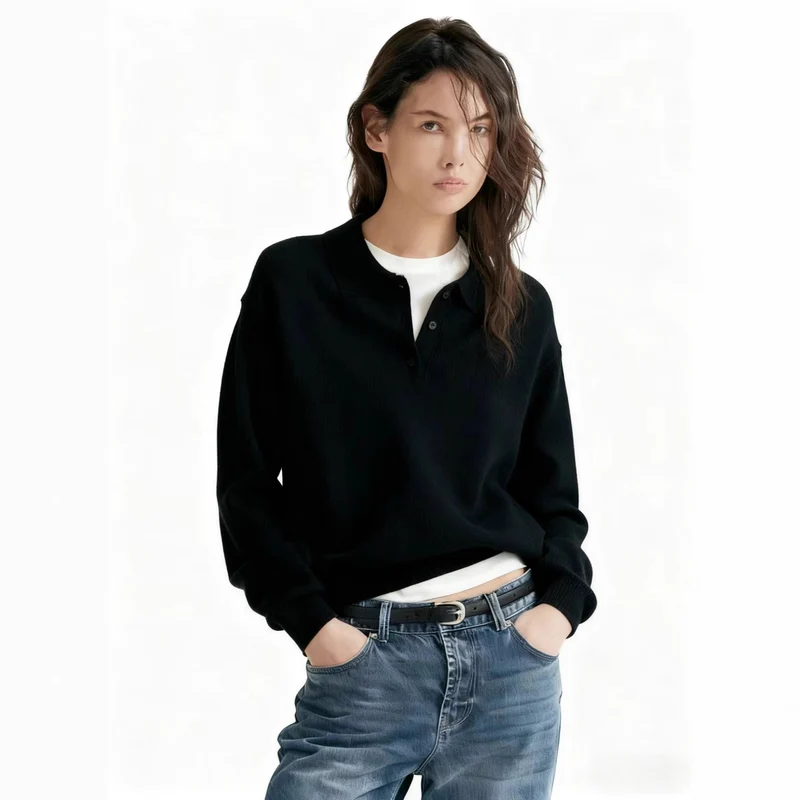 Damen Lässiger Polopullover aus weichem Strick Drune