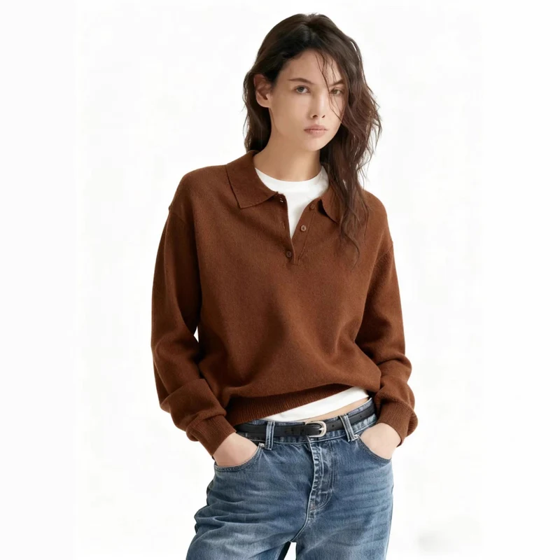 Damen Lässiger Polopullover aus weichem Strick Drune