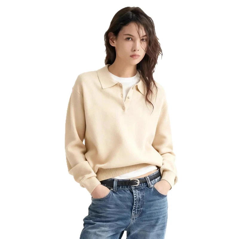 Damen Lässiger Polopullover aus weichem Strick Drune