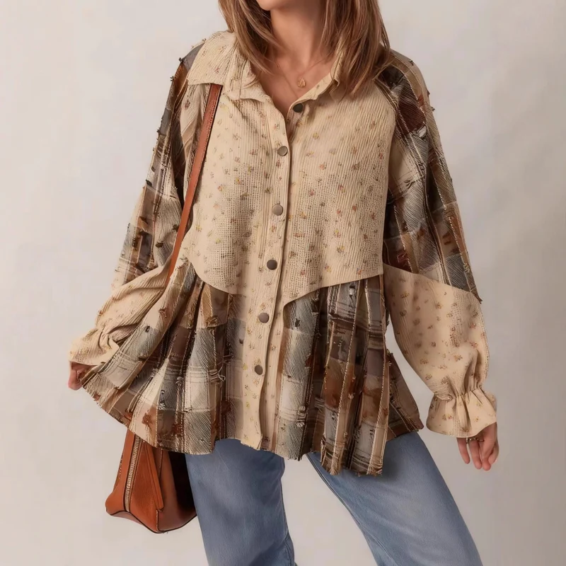 Damen Lässige und elegante Puffärmel Bluse Drune