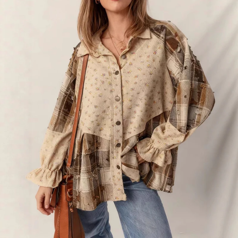 Damen Lässige und elegante Puffärmel Bluse Drune