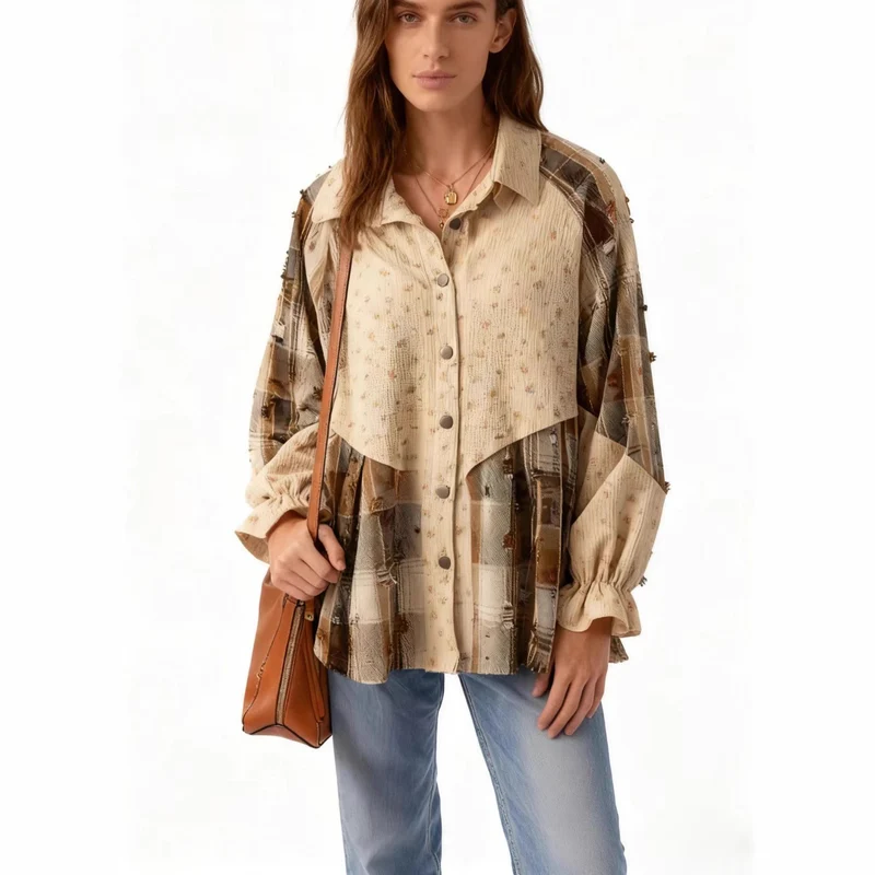 Damen Lässige und elegante Puffärmel Bluse Drune