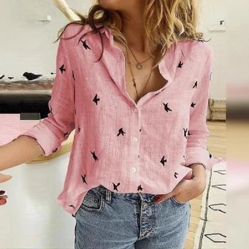 Damen Lässige Leinenbluse mit Knopfdetails Drune