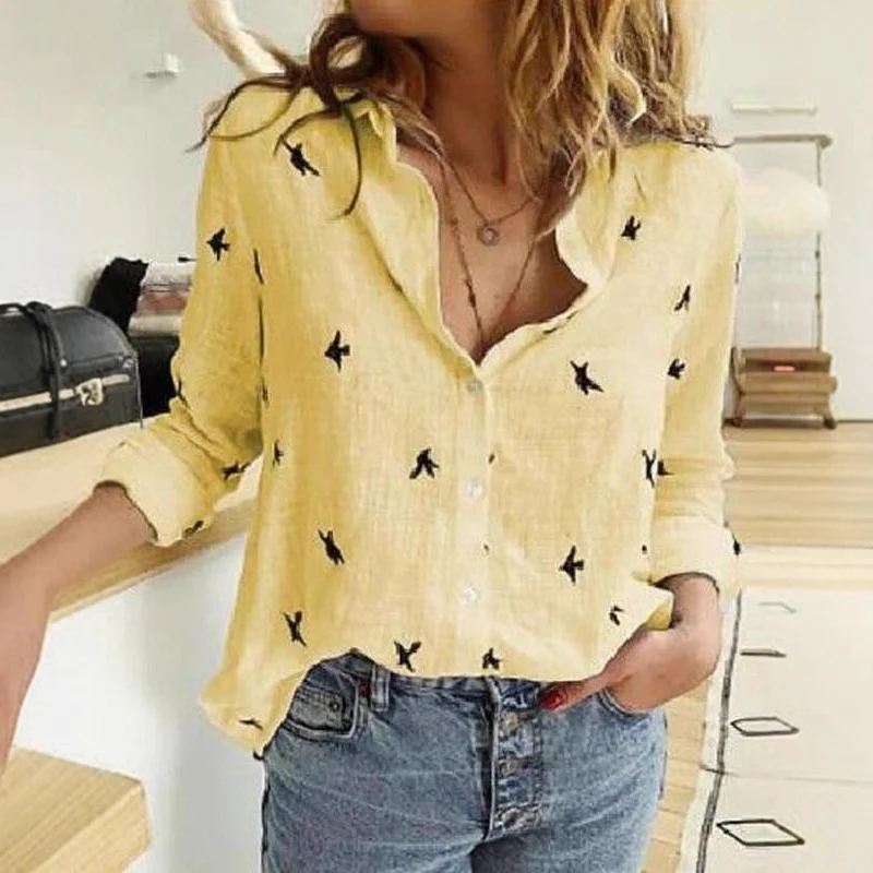 Damen Lässige Leinenbluse mit Knopfdetails Drune
