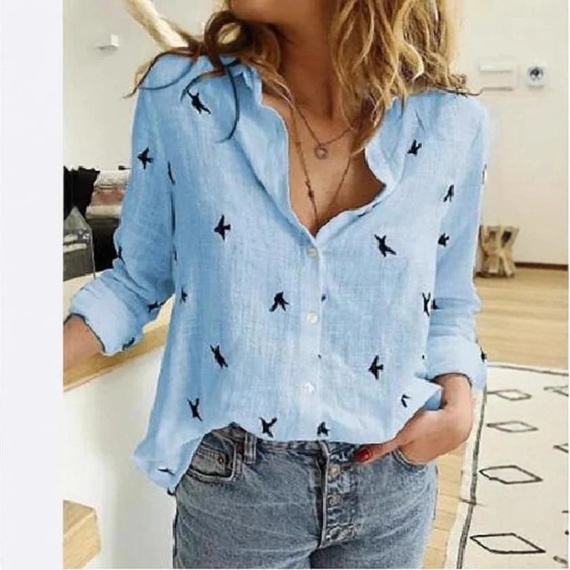 Damen Lässige Leinenbluse mit Knopfdetails Drune