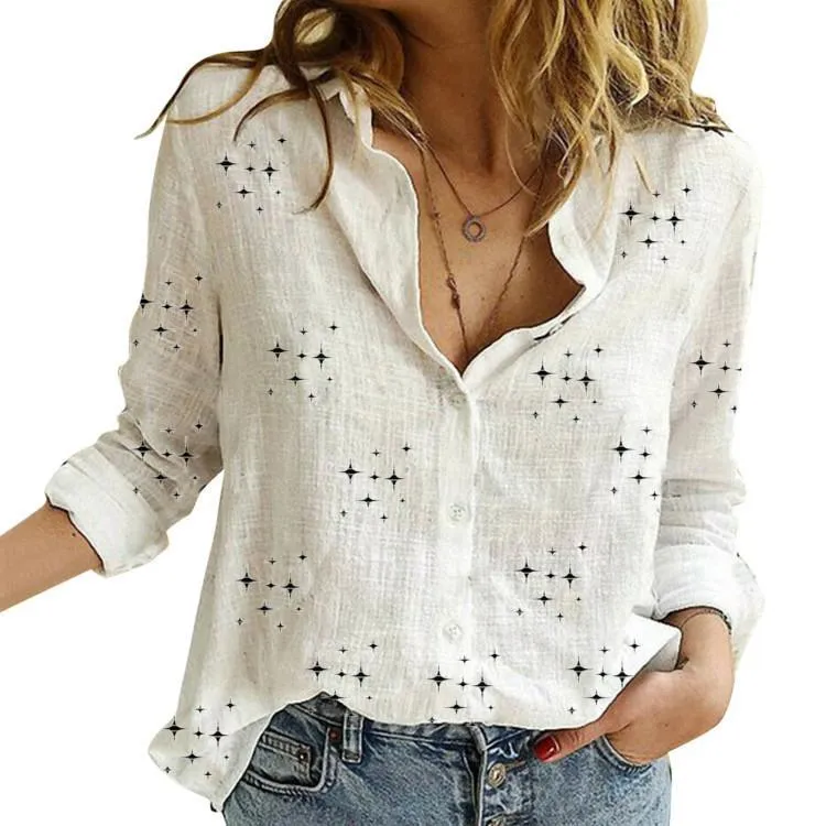 Damen Lässige Leinenbluse mit Knopfdetails Drune