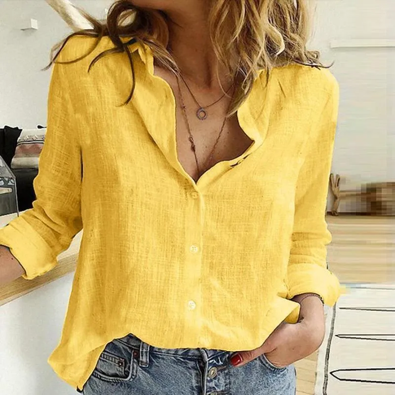 Damen Lässige Leinenbluse mit Knopfdetails Drune