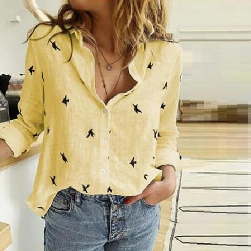 Damen Lässige Leinenbluse mit Knopfdetails Drune
