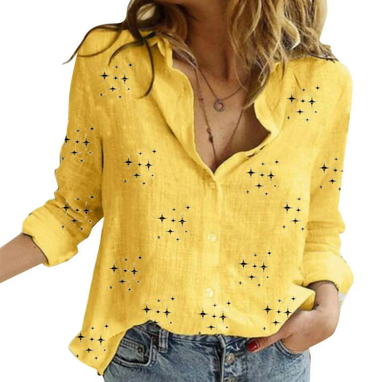 Damen Lässige Leinenbluse mit Knopfdetails Drune